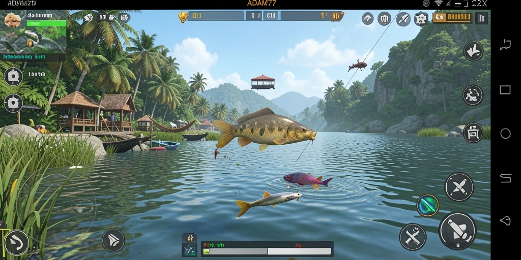 Gameplay ADAM77 menampilkan aksi memancing yang mendebarkan dan grafis yang menawan.