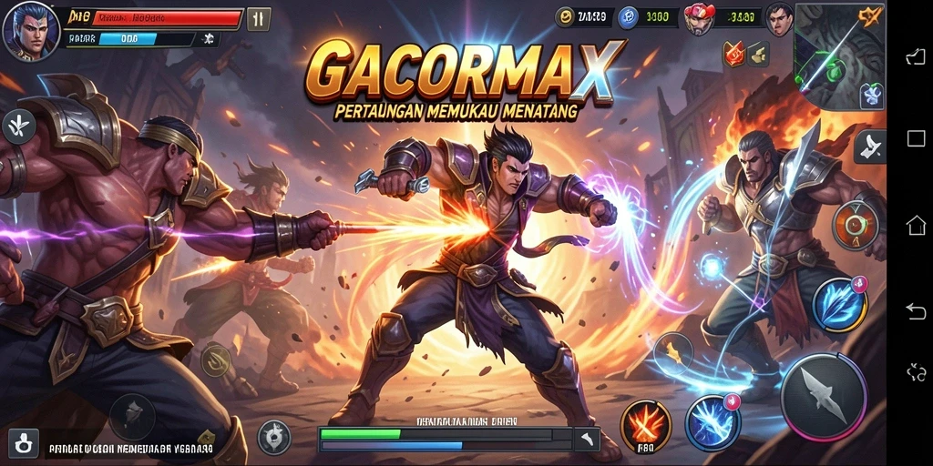 Gameplay GACORMAX menunjukkan pertarungan yang menegangkan dan seru.
