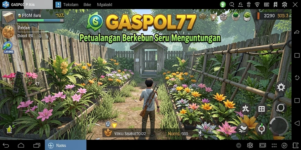 Tampilan gameplay GASPOL77 yang menampilkan ladang yang subur dan hewan ternak.
