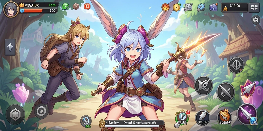 Tangkapan layar utama MEGAIDR menampilkan pertarungan karakter anime yang dinamis.