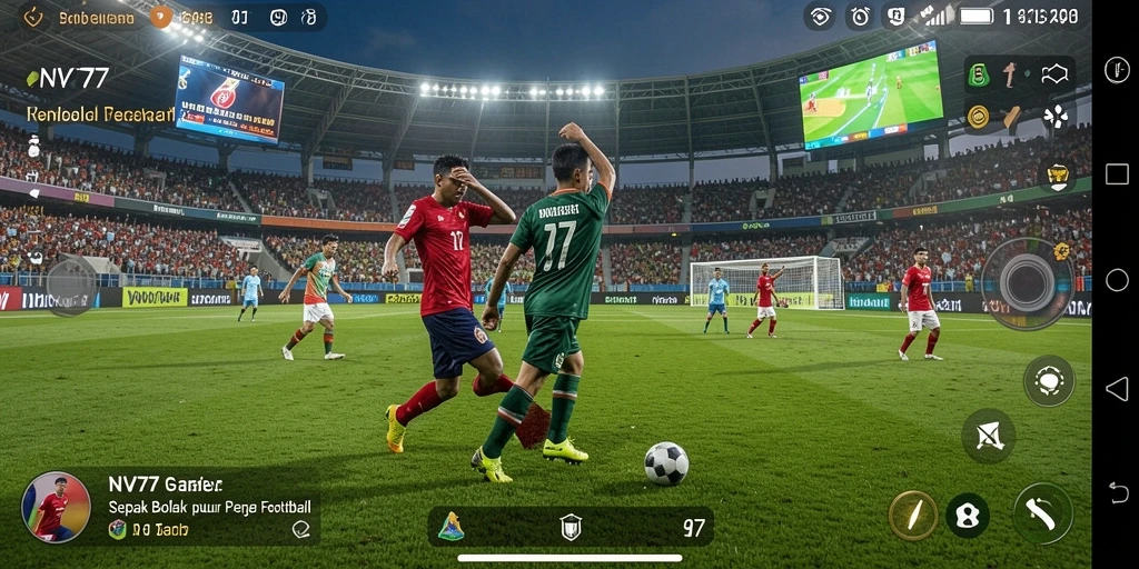 Gameplay NV77 yang seru dengan aksi sepak bola yang mendebarkan.