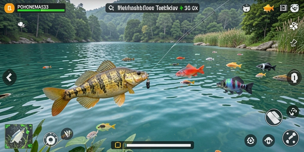 Tampilan gameplay memancing yang mendebarkan dan interaktif.