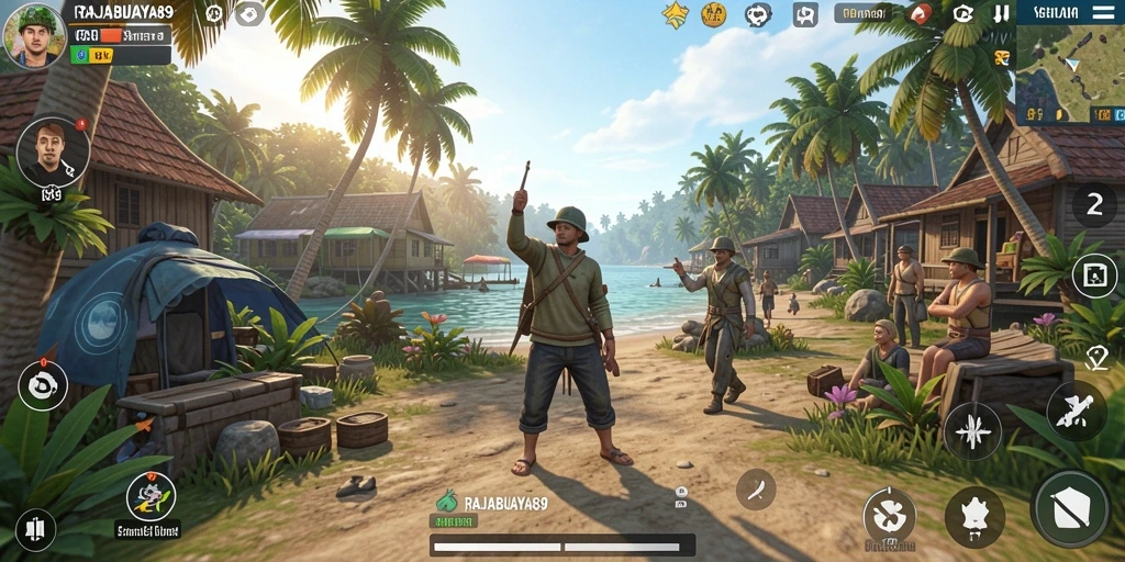 Gameplay RAJABUAYA89 yang penuh warna dan interaksi sosial.