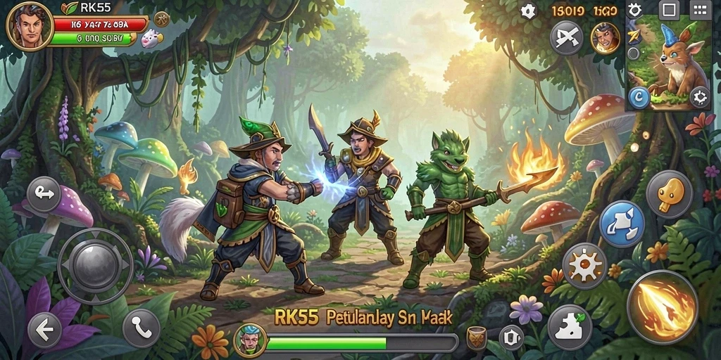 Tangkapan layar gameplay RK55 menampilkan aksi mendebarkan di dunia petualangan.