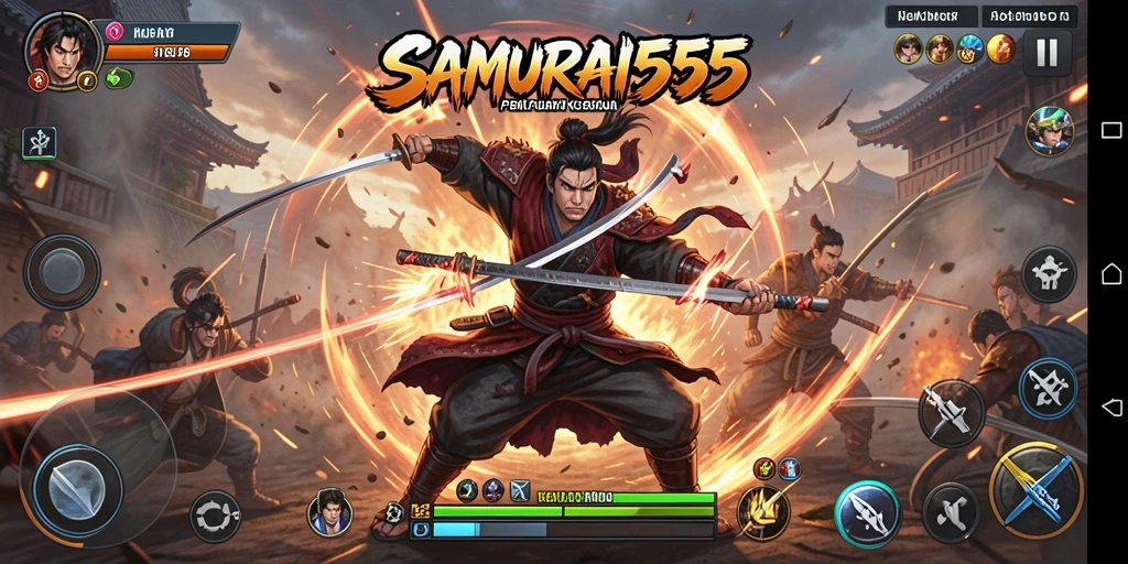Screenshot dari gameplay SAMURAI555 menampilkan aksi pertarungan musik yang seru.