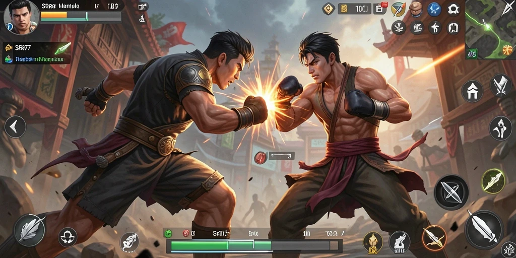 Tampilan utama gameplay SR877 yang menunjukkan aksi pertarungan yang mendebarkan.