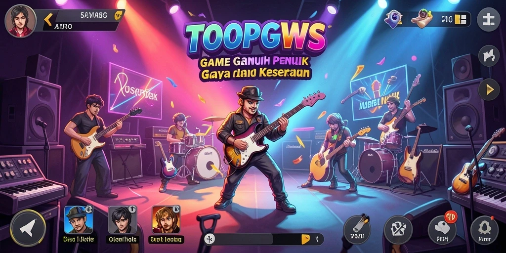 Screenshot utama TOOPGWS menampilkan gameplay musik yang seru dan interaktif.
