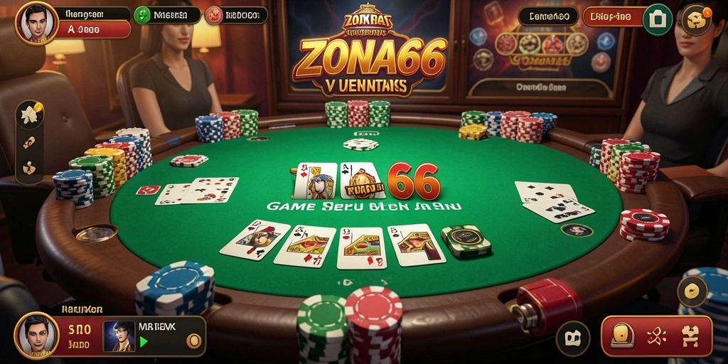 Tampilan gameplay menarik dari ZONA66 dengan pemain aktif di meja poker.